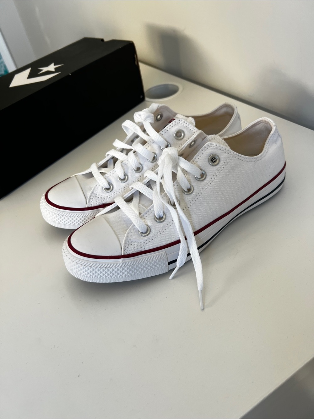 Converse Low Top Sneakers - White with Red and Black Trim